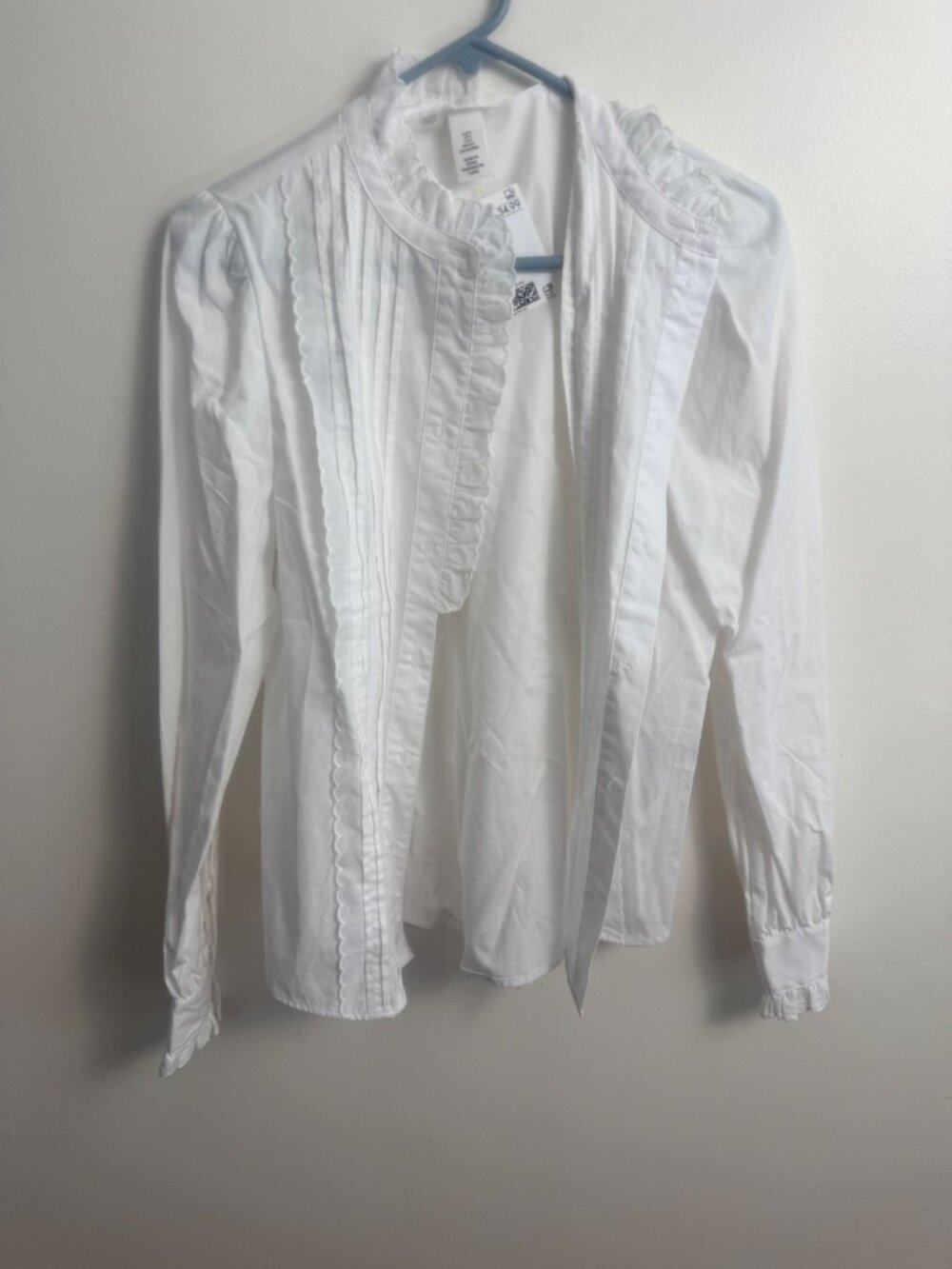 H&M White Ruffle Blouse Size S New With Tags Victorian Frill Cotton